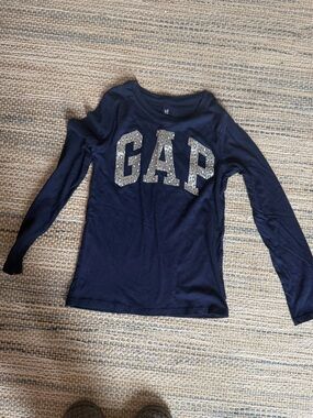 GAP Navy Long-Sleeve Top with Silver Sequin Logo